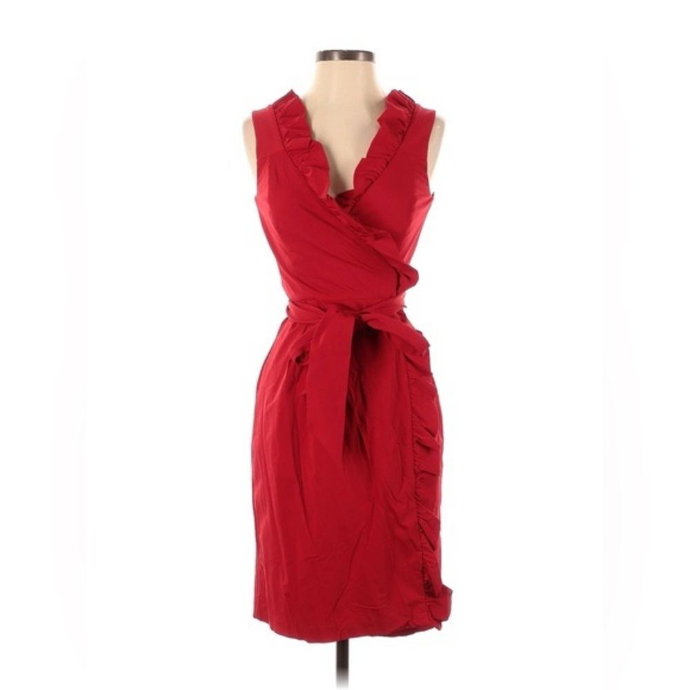 DIANE Von FURSTENBERG Red ruffle belted wrap dress bow tie - Picture 2 of 11